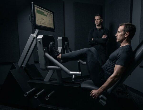 Man using ARX machine with trainer supervising workout