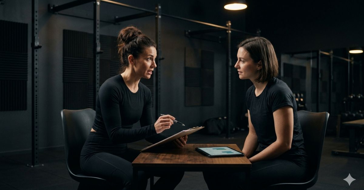 emale personal trainer reviewing a customized fitness plan with a client