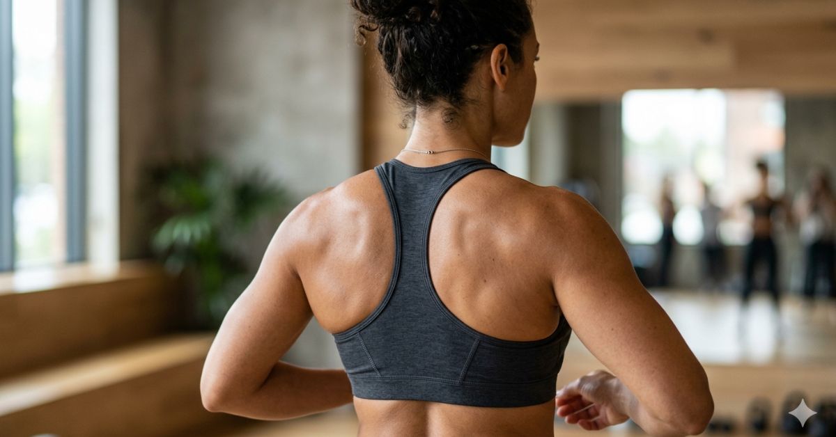 A healthy adult's upper back and shoulders showing natural muscle definition