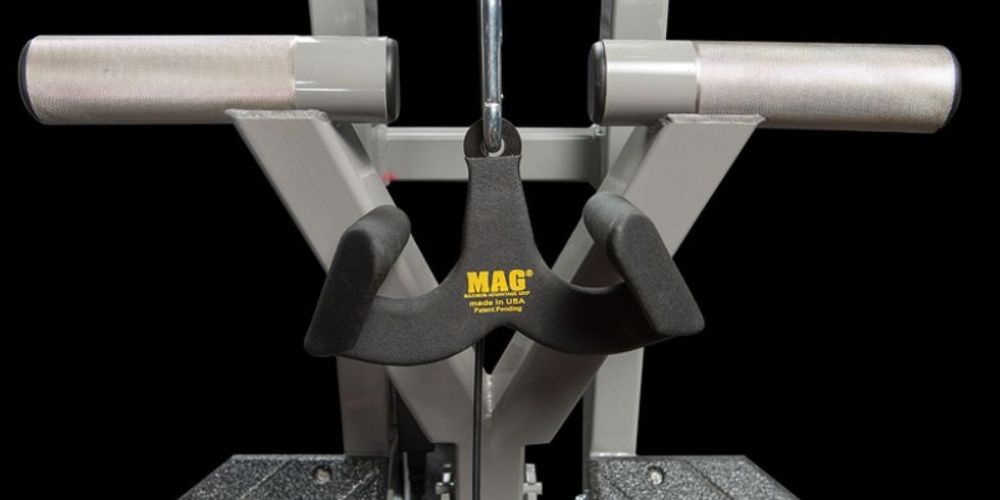 Close-up of a specialized fitness equipment handle attachment.